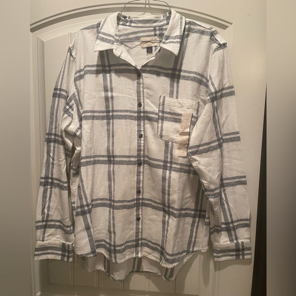 Plaid button up top
